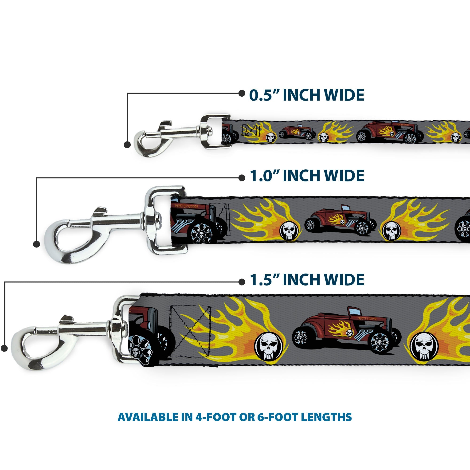 Dog Leash - Hot Rod w/Flame Skull