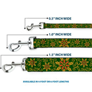 Dog Leash - Holiday Holly Green/Gold/Red