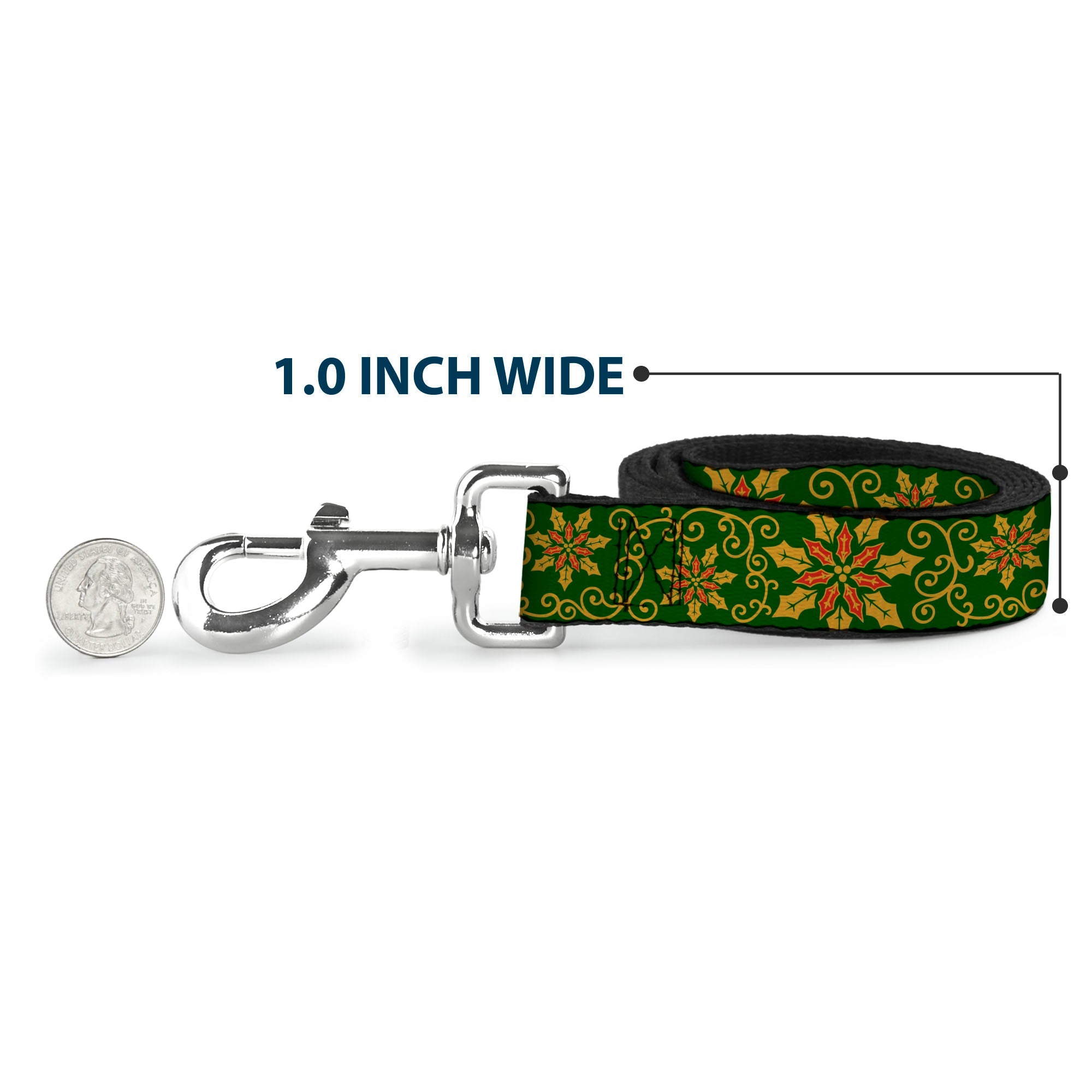 Dog Leash - Holiday Holly Green/Gold/Red
