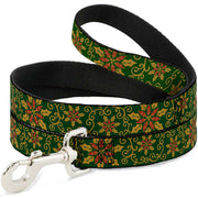 Dog Leash - Holiday Holly Green/Gold/Red