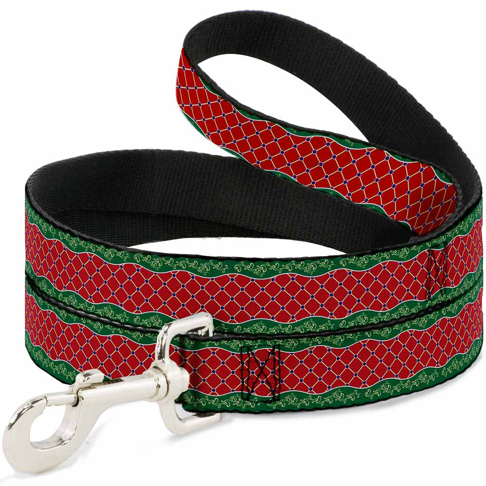 Dog Leash - Holiday Trim Stripe Green/Red