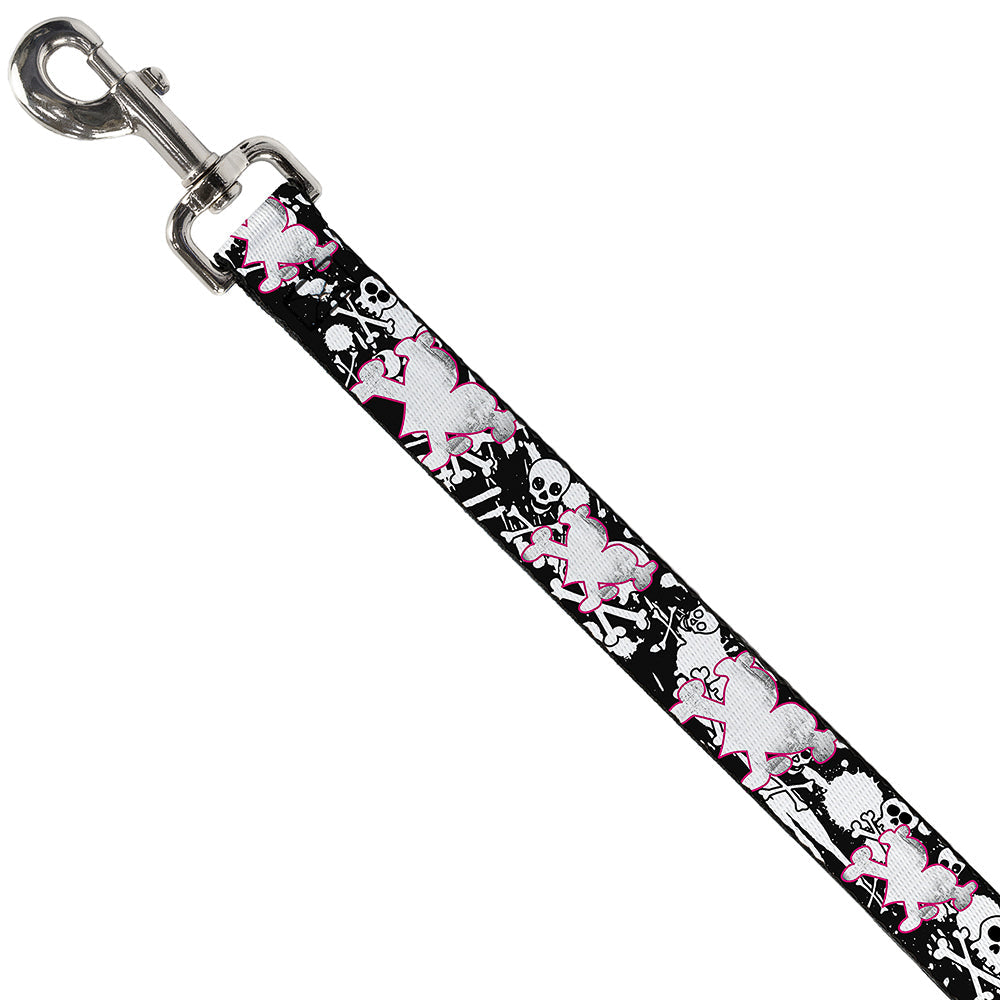 Dog Leash - Heart & Cross Bones w/Skulls & Splatter Black/White