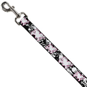 Dog Leash - Heart & Cross Bones w/Skulls & Splatter Black/White