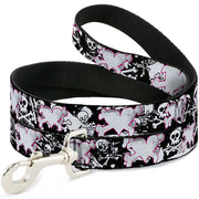 Dog Leash - Heart & Cross Bones w/Skulls & Splatter Black/White