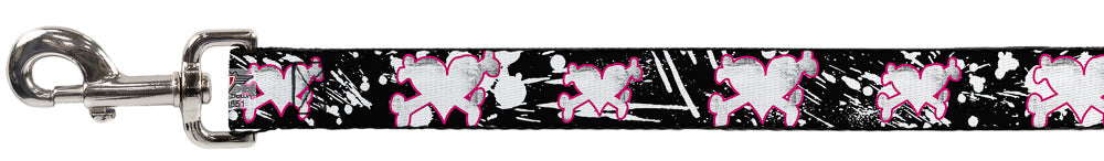 Dog Leash - Heart & Cross Bones w/Splatter Black/White
