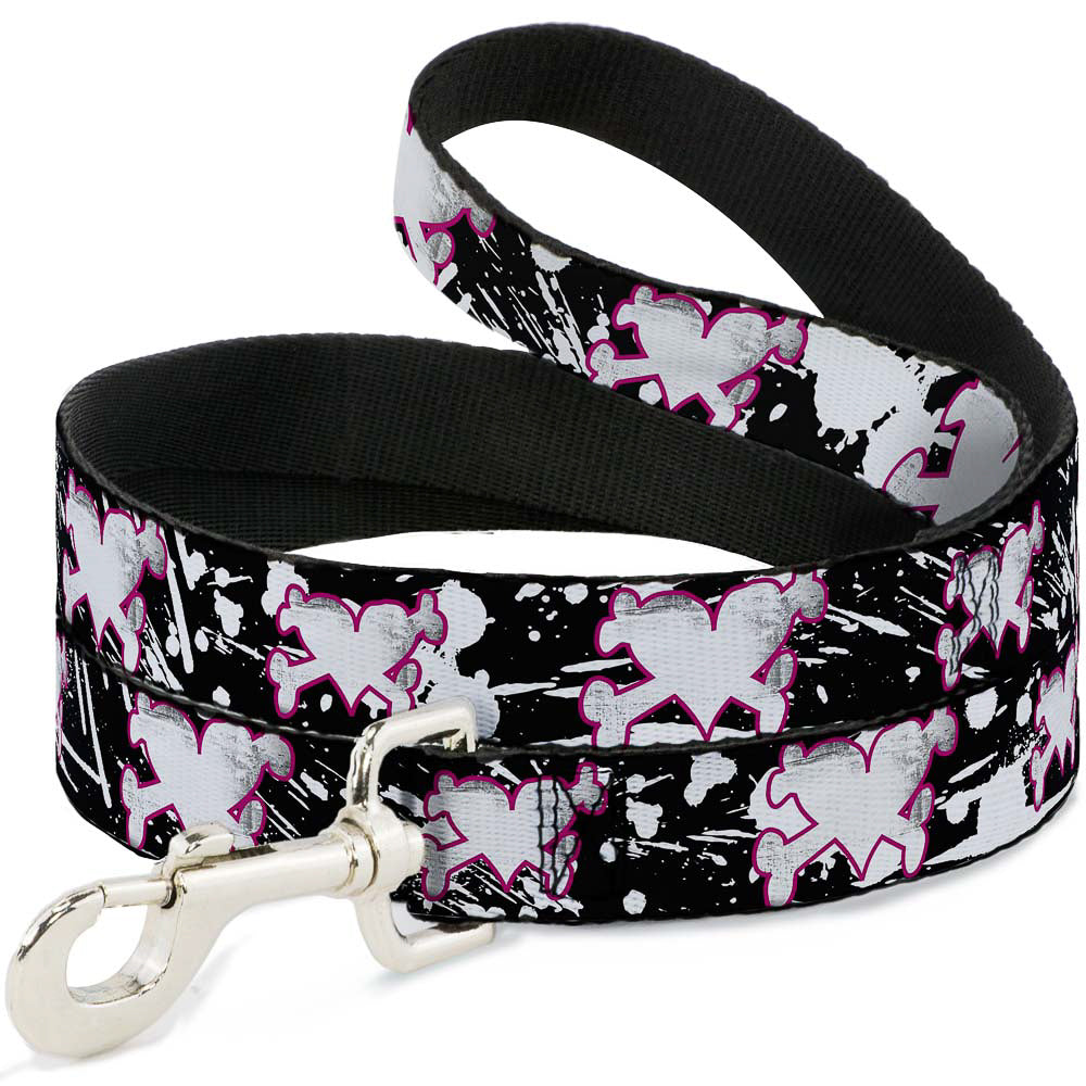 Dog Leash - Heart & Cross Bones w/Splatter Black/White