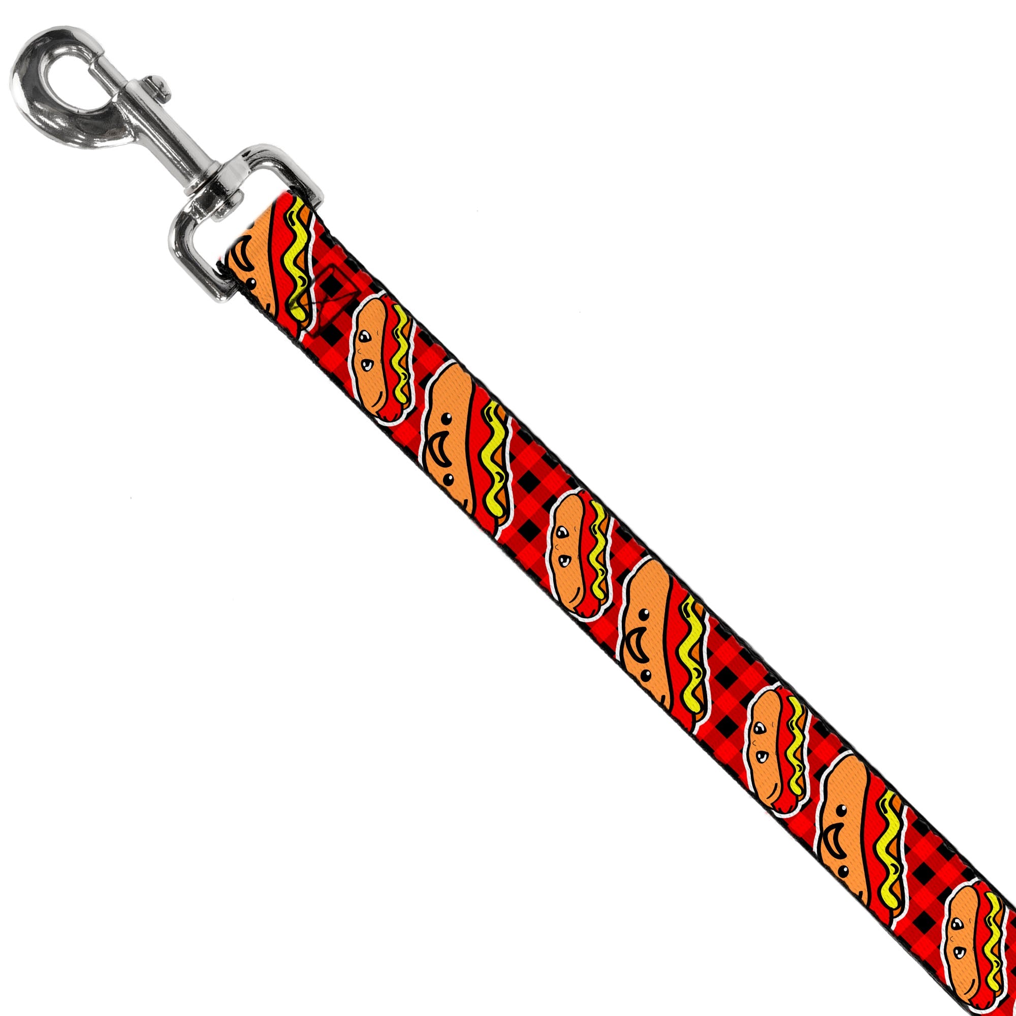 Dog Leash - Hot Dogs/Buffalo Plaid Black/Red