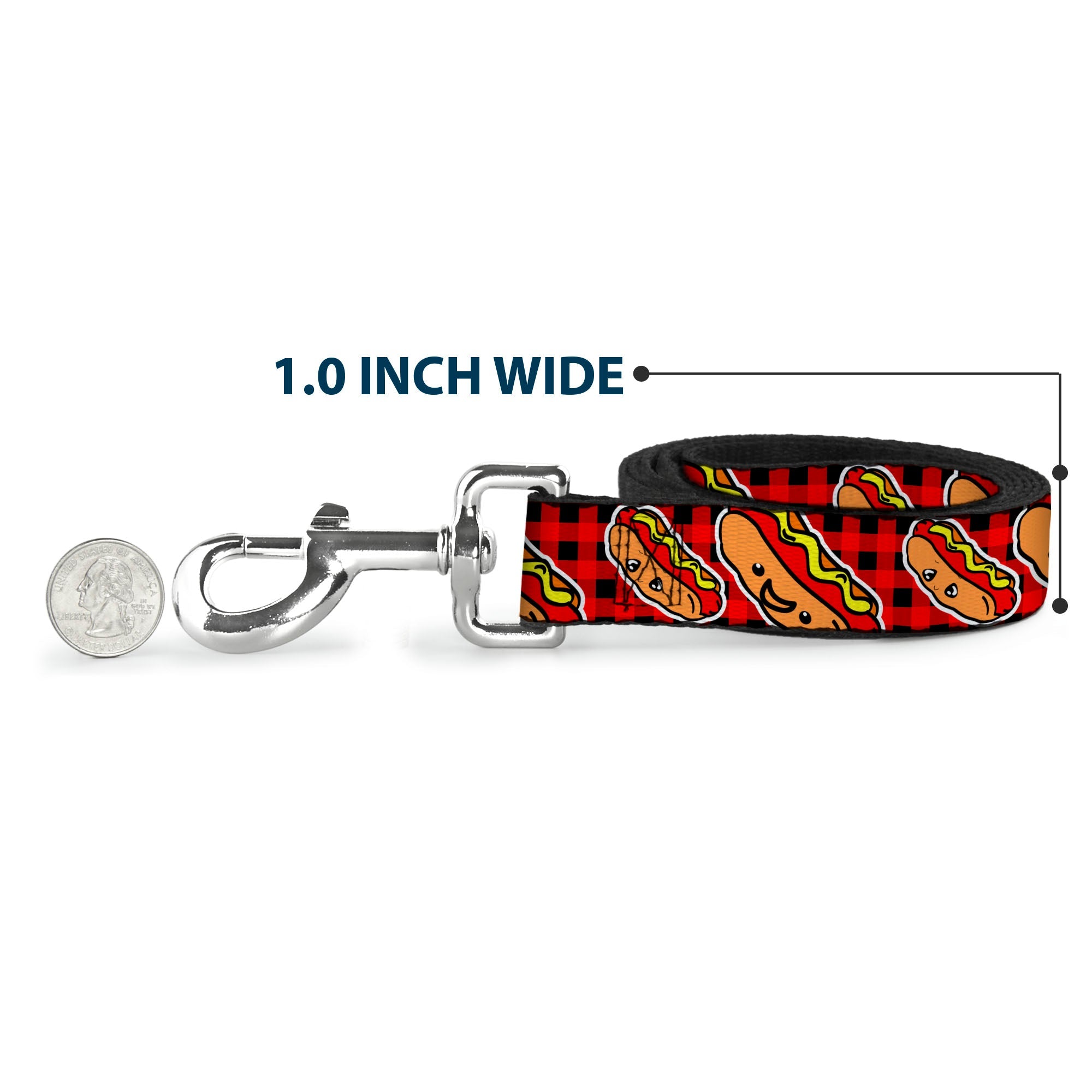 Dog Leash - Hot Dogs/Buffalo Plaid Black/Red