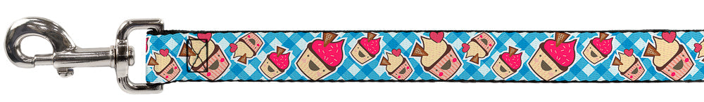 Dog Leash - Happy Cupcakes Buffalo Plaid White/Blue