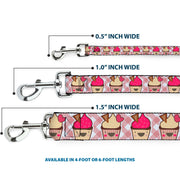 Dog Leash - Happy Cupcakes Buffalo Plaid White/Pink
