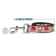 Dog Leash - Happy Cupcakes Buffalo Plaid White/Pink