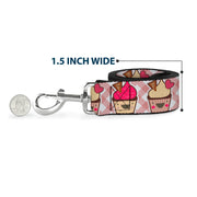 Dog Leash - Happy Cupcakes Buffalo Plaid White/Pink
