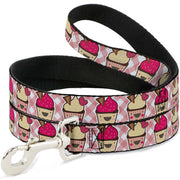 Dog Leash - Happy Cupcakes Buffalo Plaid White/Pink