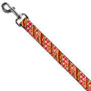 Dog Leash - Hot Dogs Buffalo Plaid White/Red