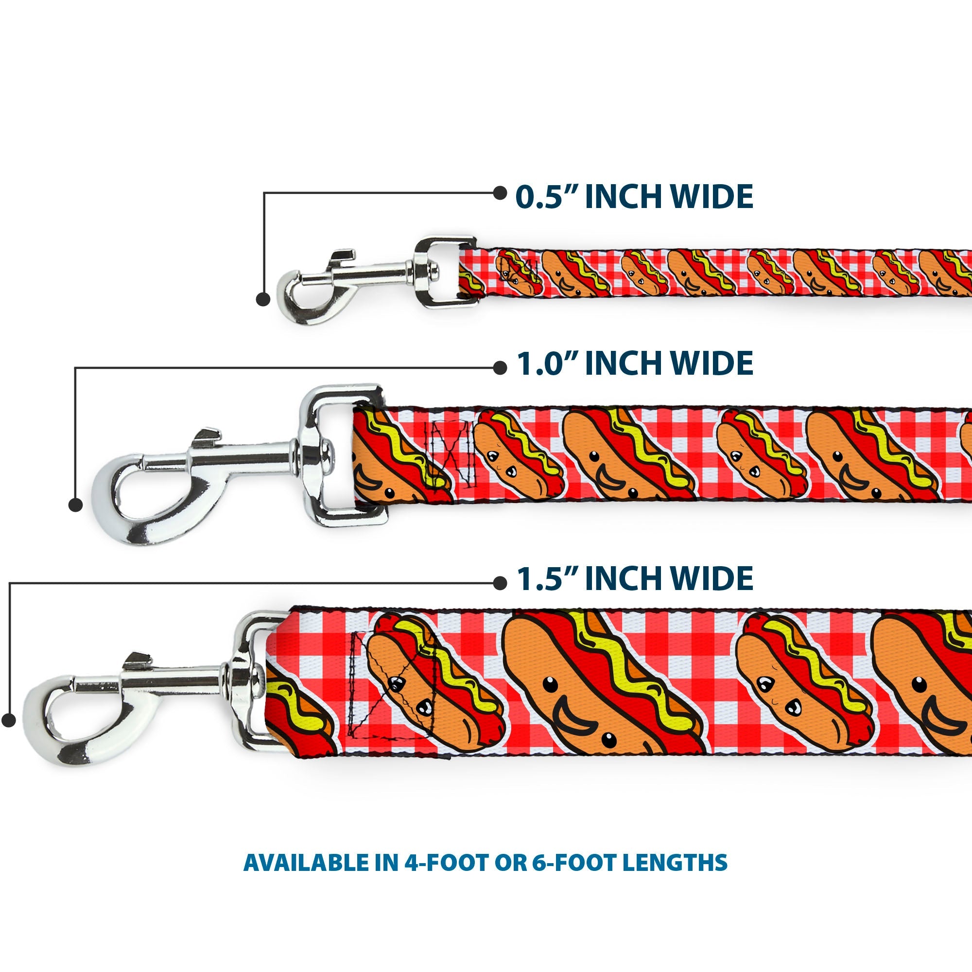 Dog Leash - Hot Dogs Buffalo Plaid White/Red