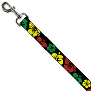 Dog Leash - Hibiscus CLOSE-UP Black/Green/Yellow/Red