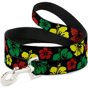 Dog Leash - Hibiscus CLOSE-UP Black/Green/Yellow/Red