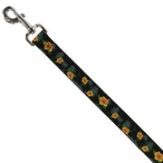 Dog Leash - Hibiscus Flowers Black/Green/Orange