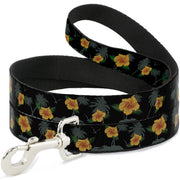 Dog Leash - Hibiscus Flowers Black/Green/Orange