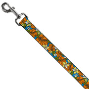 Dog Leash - Hibiscus Collage Blue/Orange/Yellow