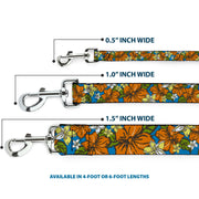 Dog Leash - Hibiscus Collage Blue/Orange/Yellow