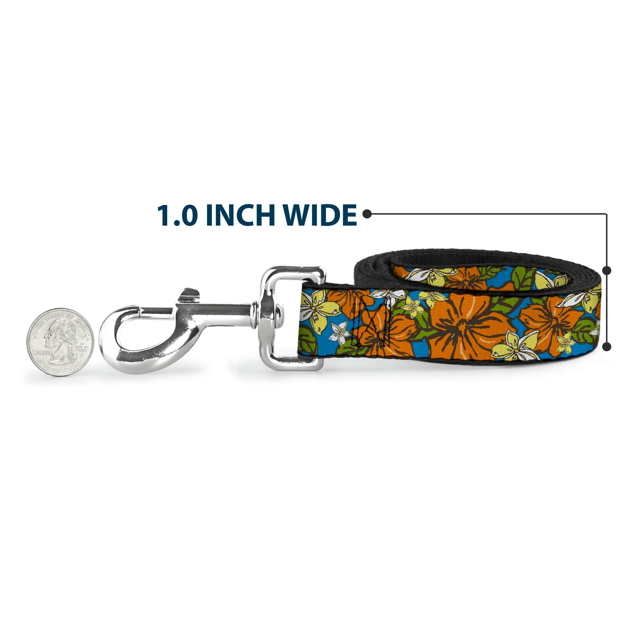 Dog Leash - Hibiscus Collage Blue/Orange/Yellow