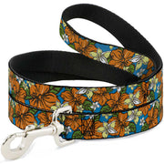 Dog Leash - Hibiscus Collage Blue/Orange/Yellow