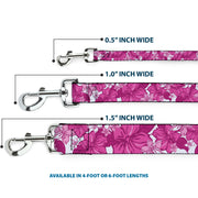 Dog Leash - Hibiscus Collage White/Pinks