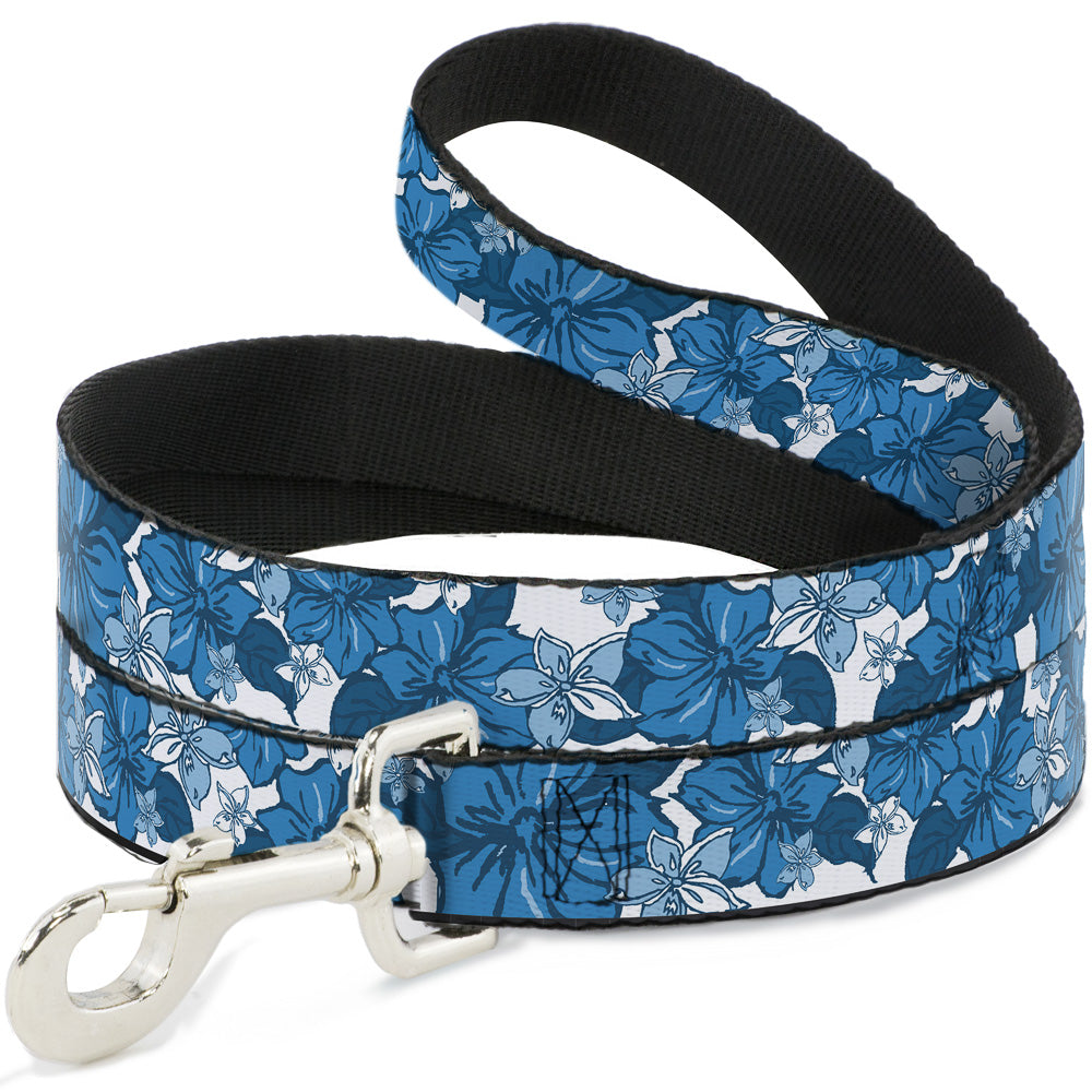 Dog Leash - Hibiscus Collage White/Blues