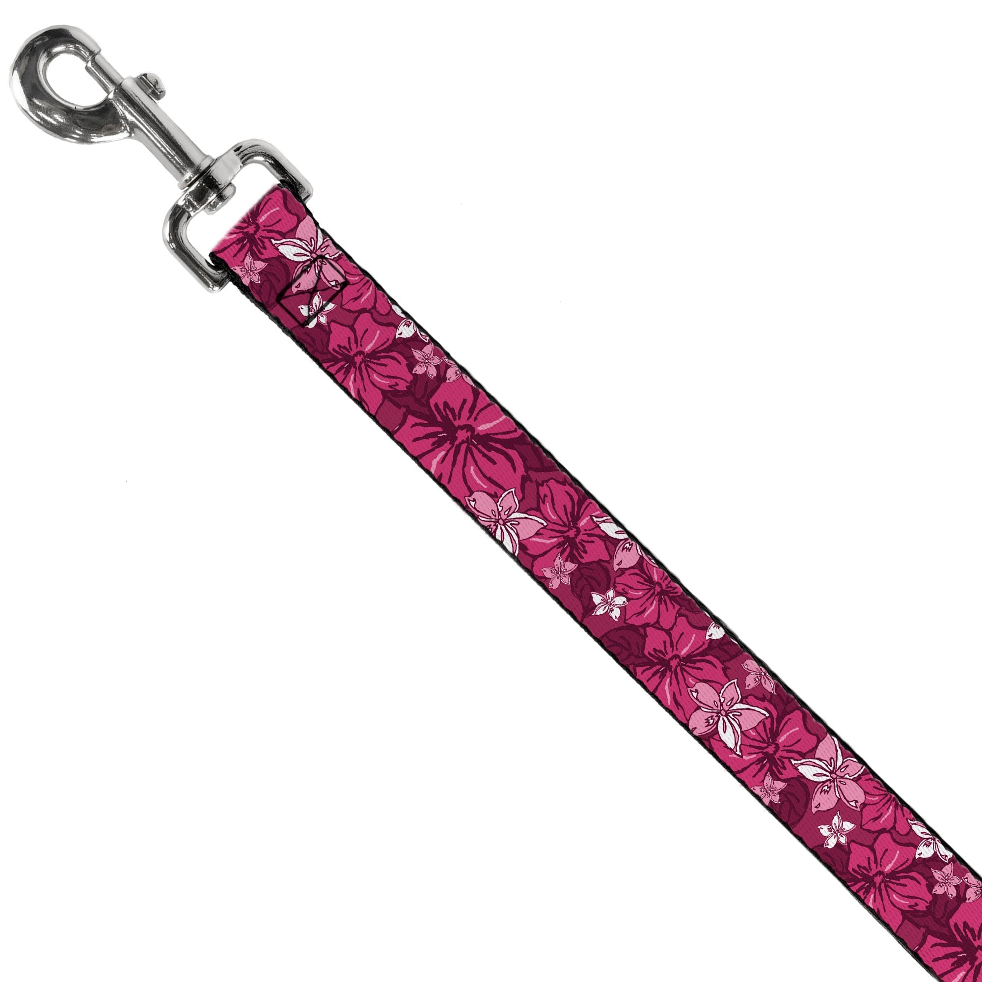 Southlake Paws Dog Leash in Hibiscus Collage features vibrant pink shades with floral patterns and a sturdy metal clip.