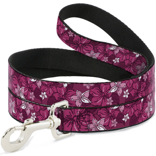 Southlake Paws Dog Leash in hibiscus collage with pink shades, featuring a floral design and a silver clip.