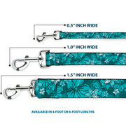 Dog Leash - Hibiscus Collage Turquoise Shades