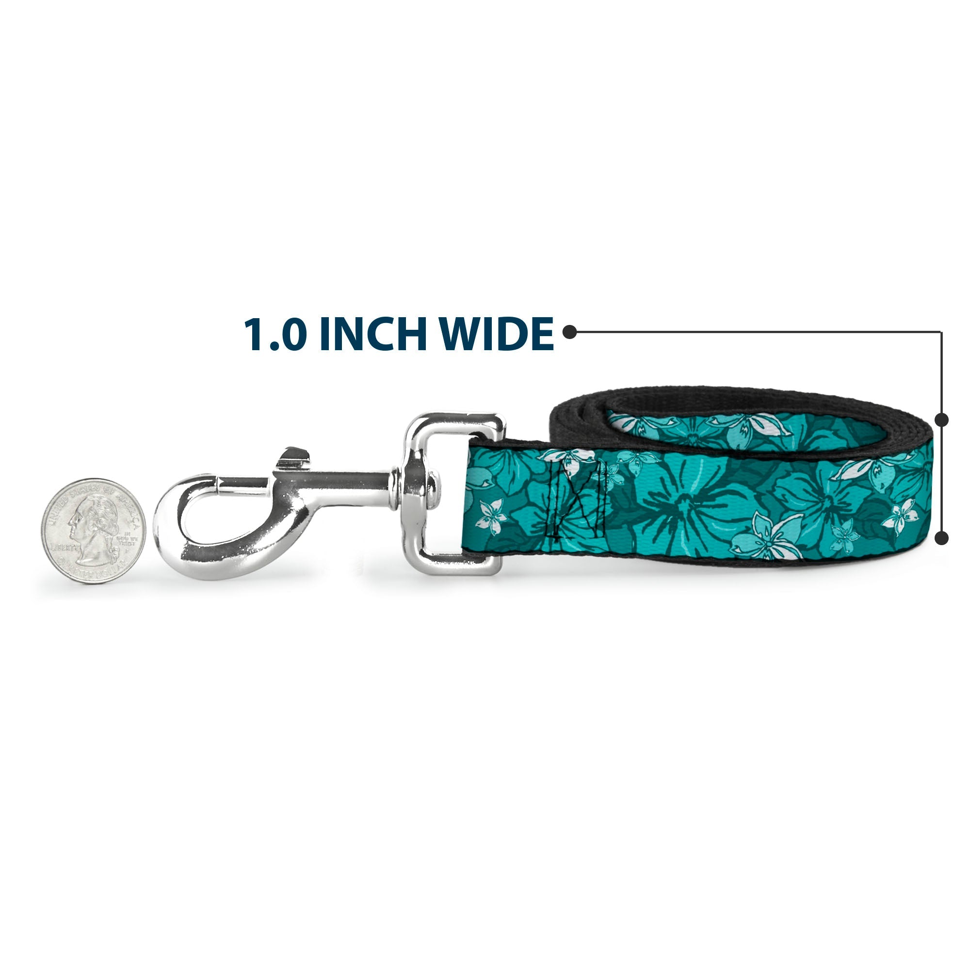 Dog Leash - Hibiscus Collage Turquoise Shades