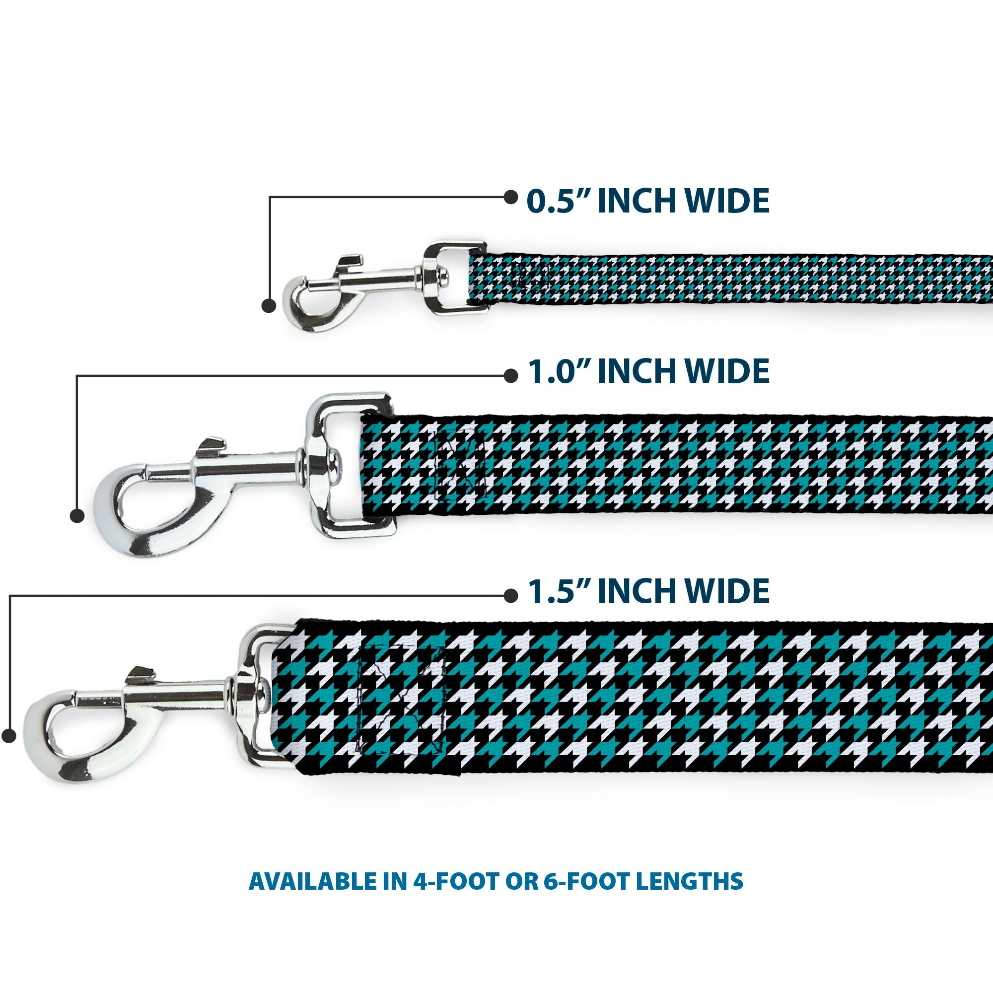 Dog Leash - Houndstooth Black/White/Turquoise
