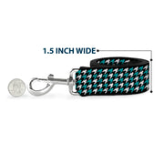 Dog Leash - Houndstooth Black/White/Turquoise