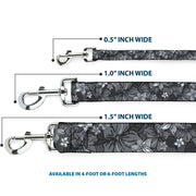 Dog Leash - Hibiscus Collage Gray Shades