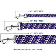 Dog Leash - Houndstooth Gray/Purple/White