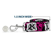 Dog Leash - I Heart Punk Rock w/Safety Pins Black/Fuchsia/White