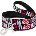 Load image into Gallery viewer, Dog Leash - I Heart Punk Rock w/Safety Pins Black/Fuchsia/White
