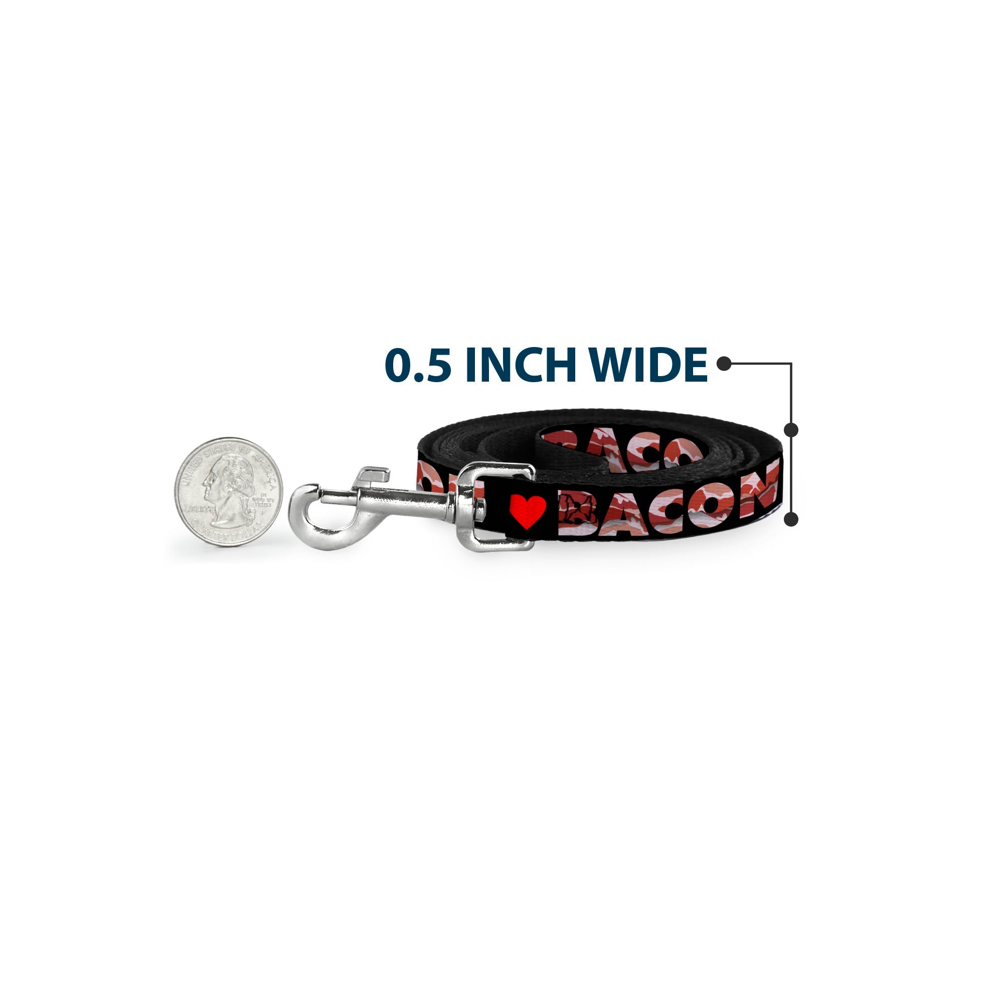 Dog Leash - I "Heart" BACON Black/Bacon