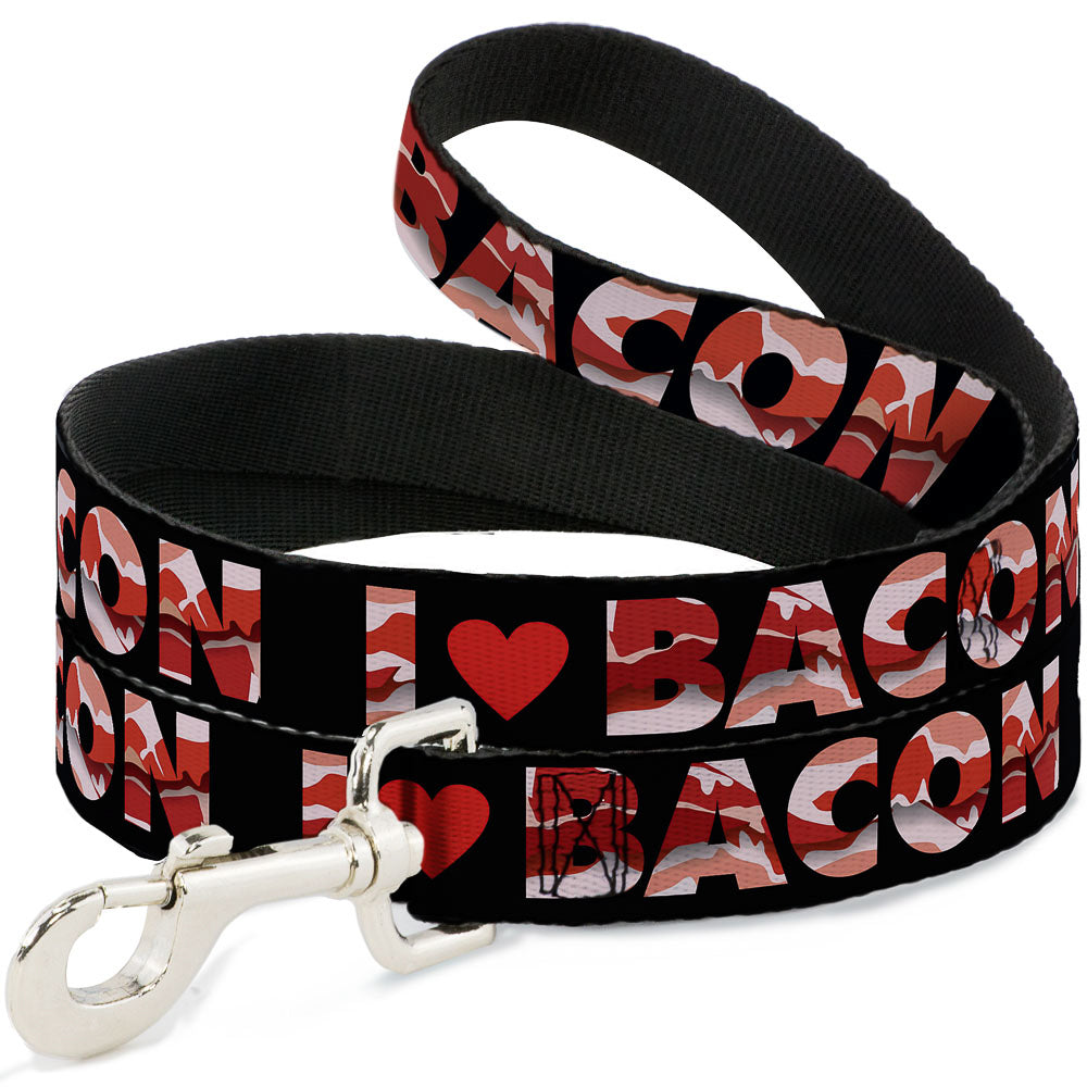 Dog Leash - I "Heart" BACON Black/Bacon