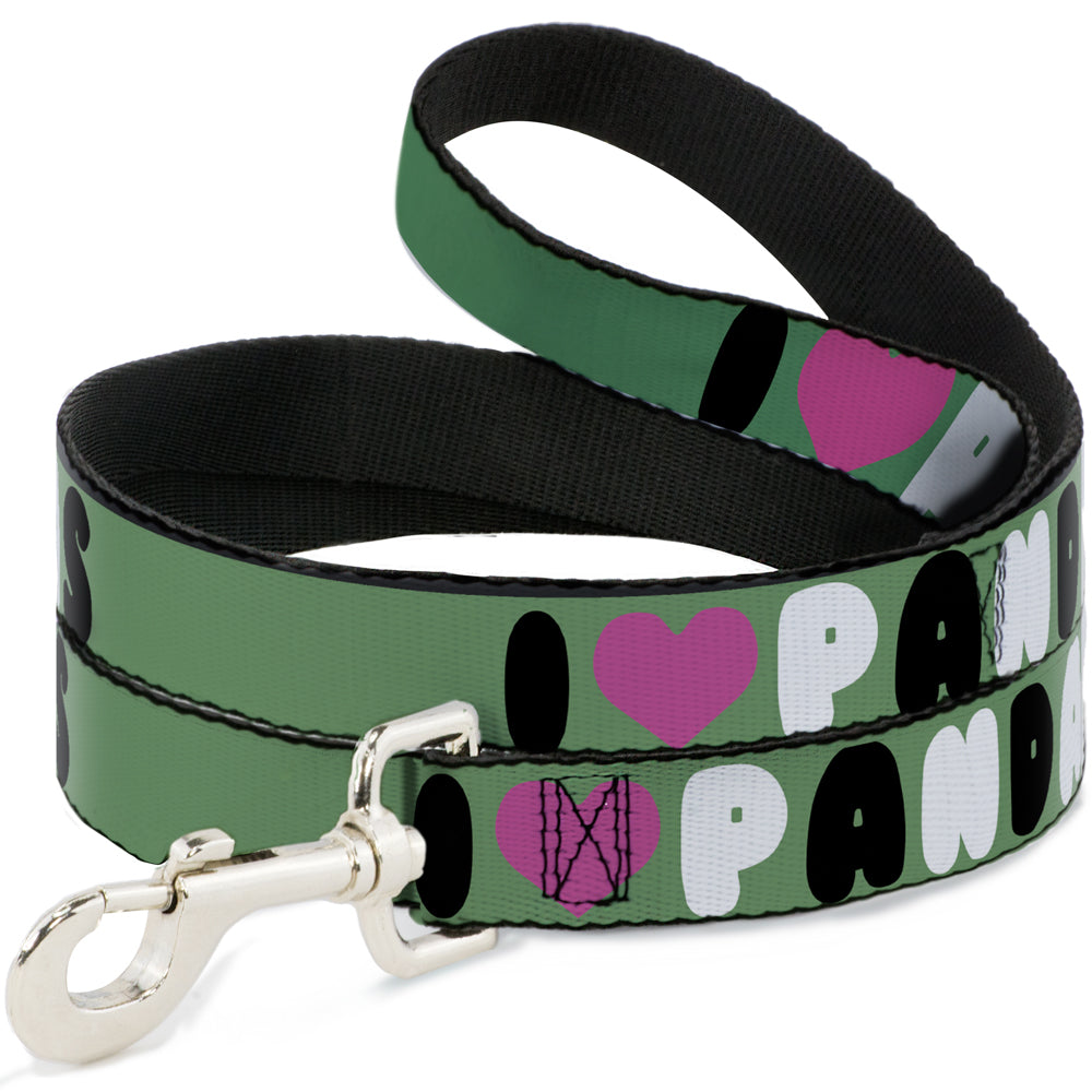 Dog Leash - I "Heart" PANDAS Green/White/Black/Pink
