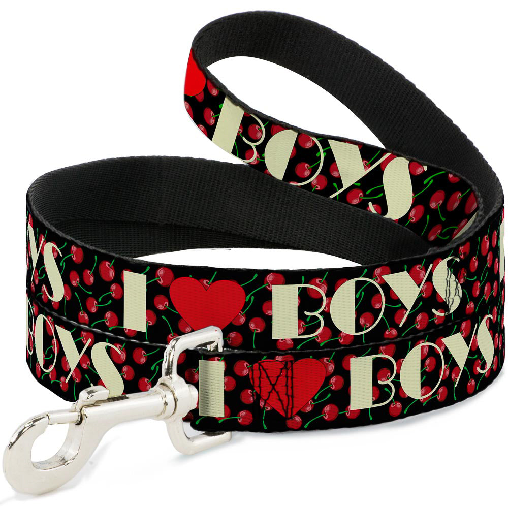 Dog Leash - I Heart BOYS Black/Cherries