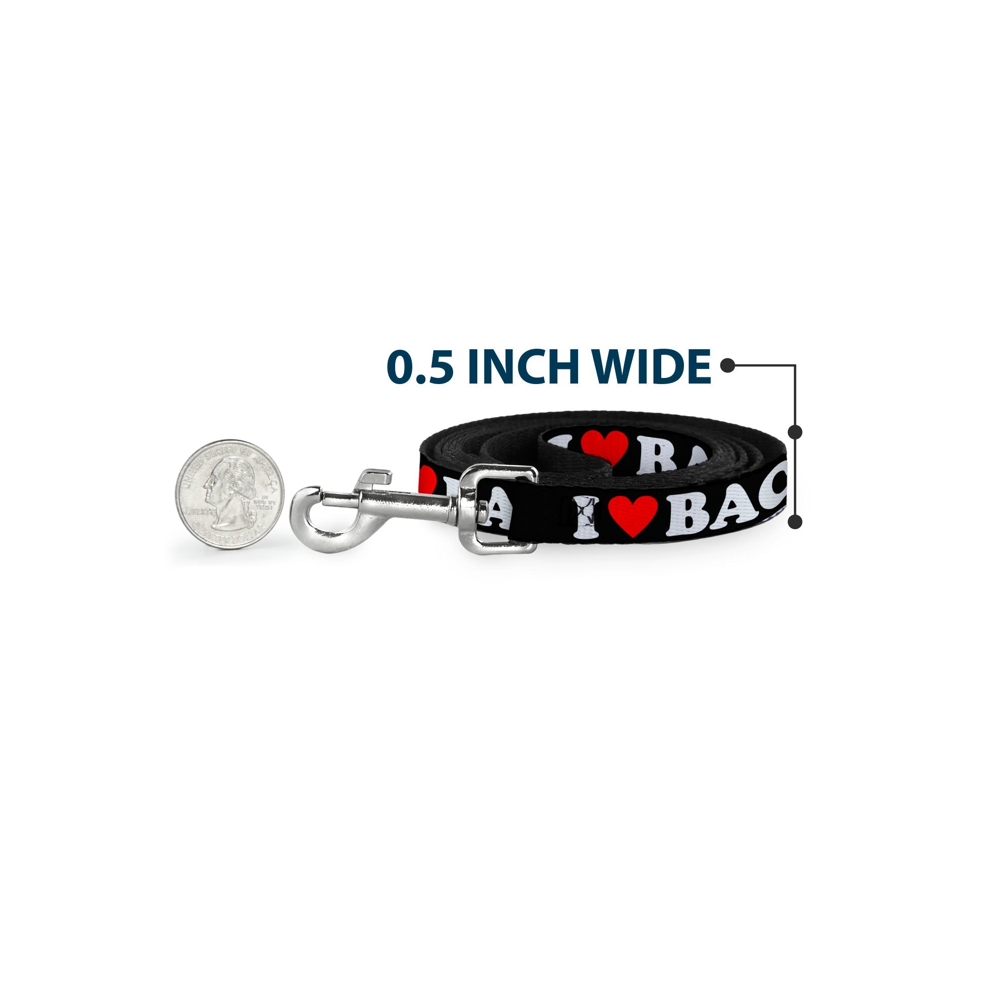 Dog Leash - I "HEART" BACON Black/White/Red