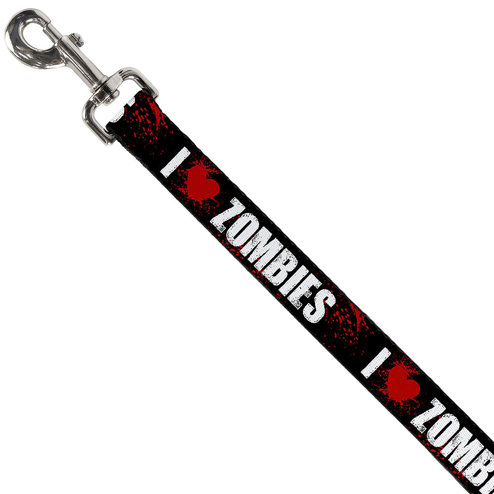 Dog Leash - I "HEART" ZOMBIES Black/White/Red Splatter