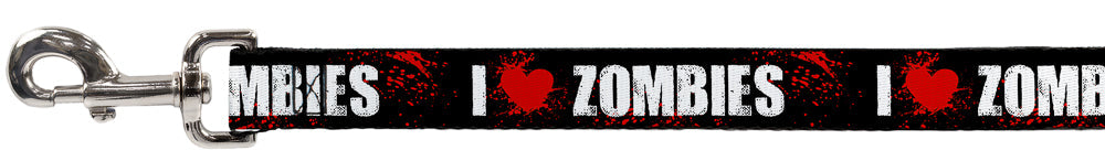 Dog Leash - I "HEART" ZOMBIES Black/White/Red Splatter