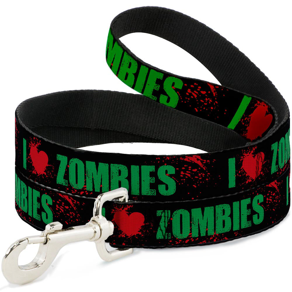 Dog Leash - I "HEART" ZOMBIES Black/Green/Red Splatter