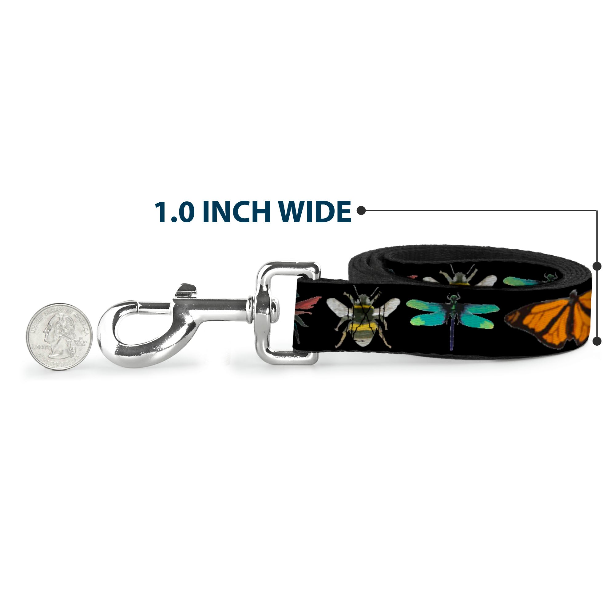 Dog Leash - Insects CLOSE-UP Black