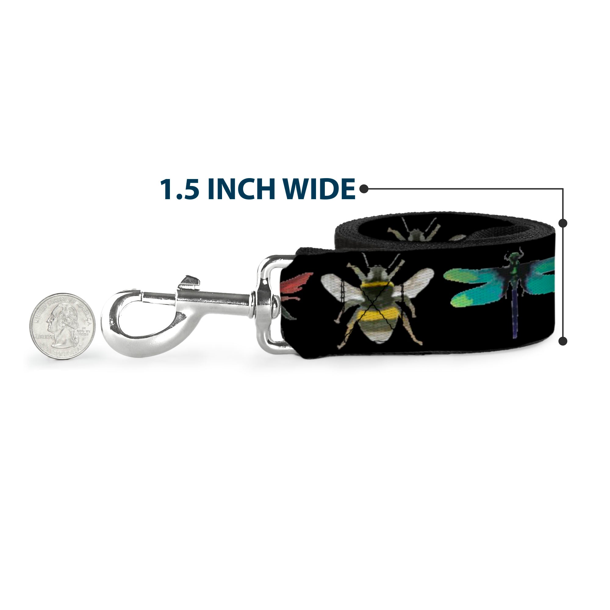 Dog Leash - Insects CLOSE-UP Black