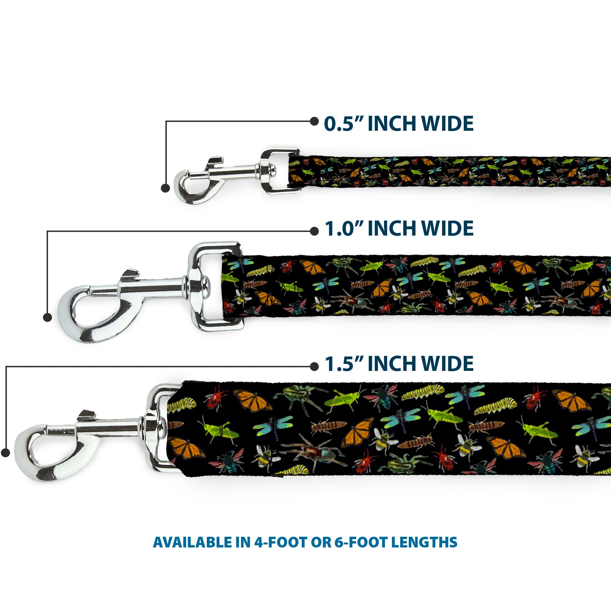 Dog Leash - Insects Scattered Black